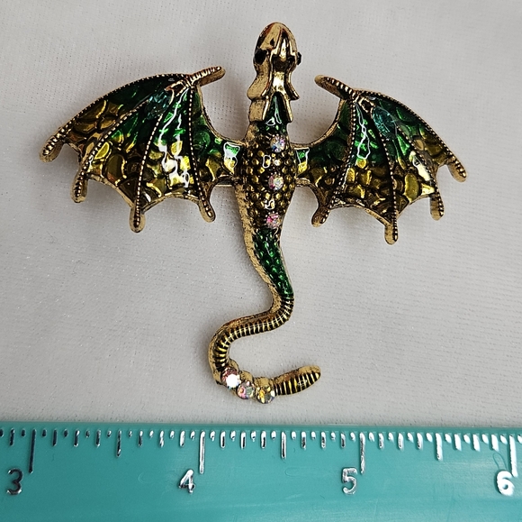 Dripping Oil Enamel Dragon Brooch Retro Style Pin Rhinestone Sparkling Goth Punk - Picture 2 of 7